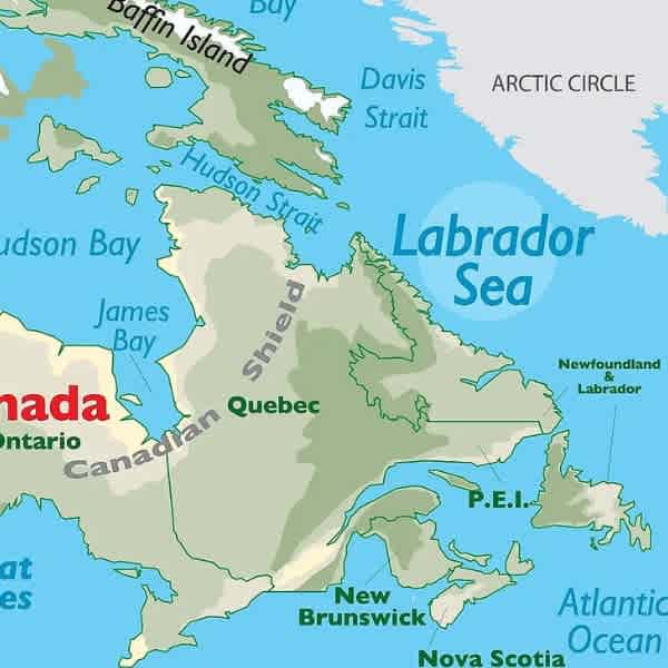 Kippelement Umwälzung im Labrador- und im Irminger-Meer im Nordatlantik, Karte der Labradorsee